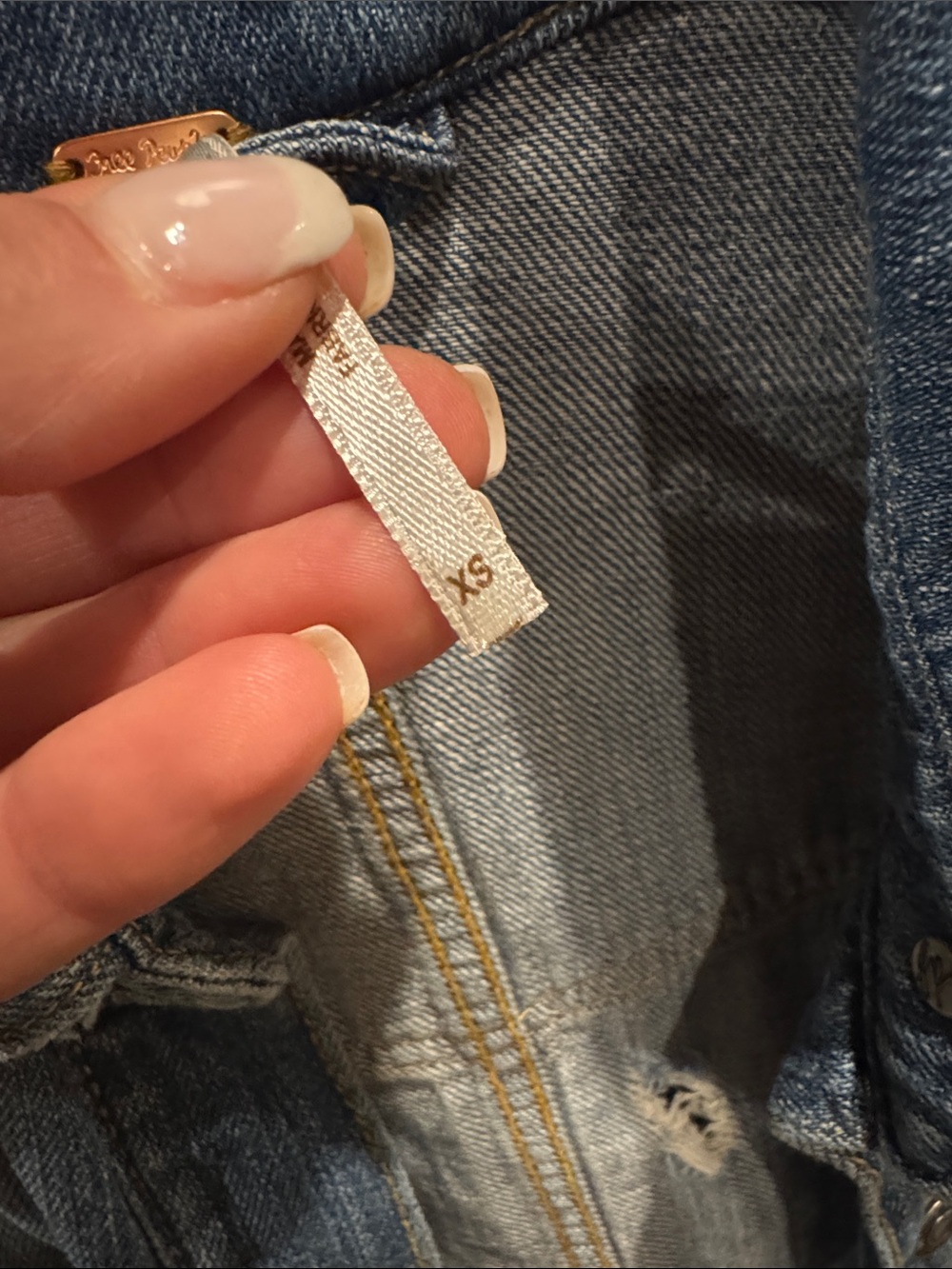 Free People Faded Blue Distressed Denim Jacket XS - Picture 4 of 9